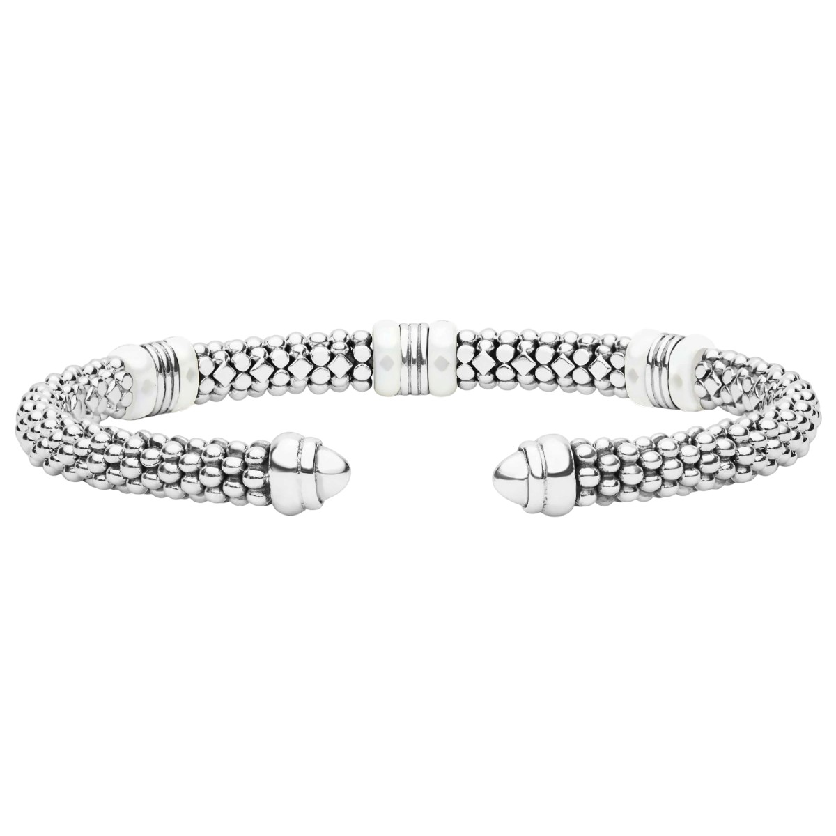 LAGOS White Caviar Two-Tone Three Station White Ceramic Versa Torque Bracelet, 5 mm, Size L