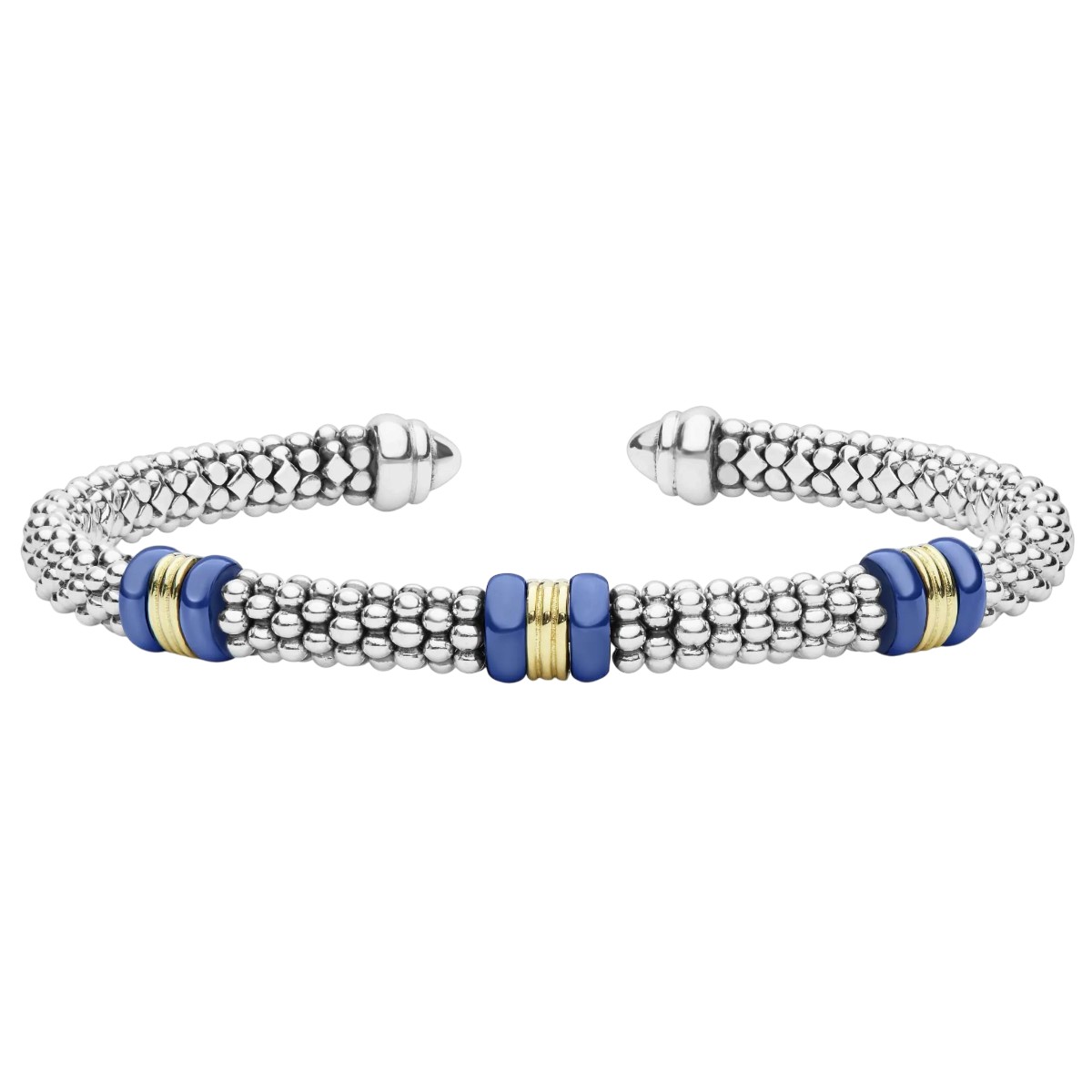 LAGOS Two-Tone Three Station Ultramarine Ceramic Versa Torque Bracelet, 5 mm, Size M