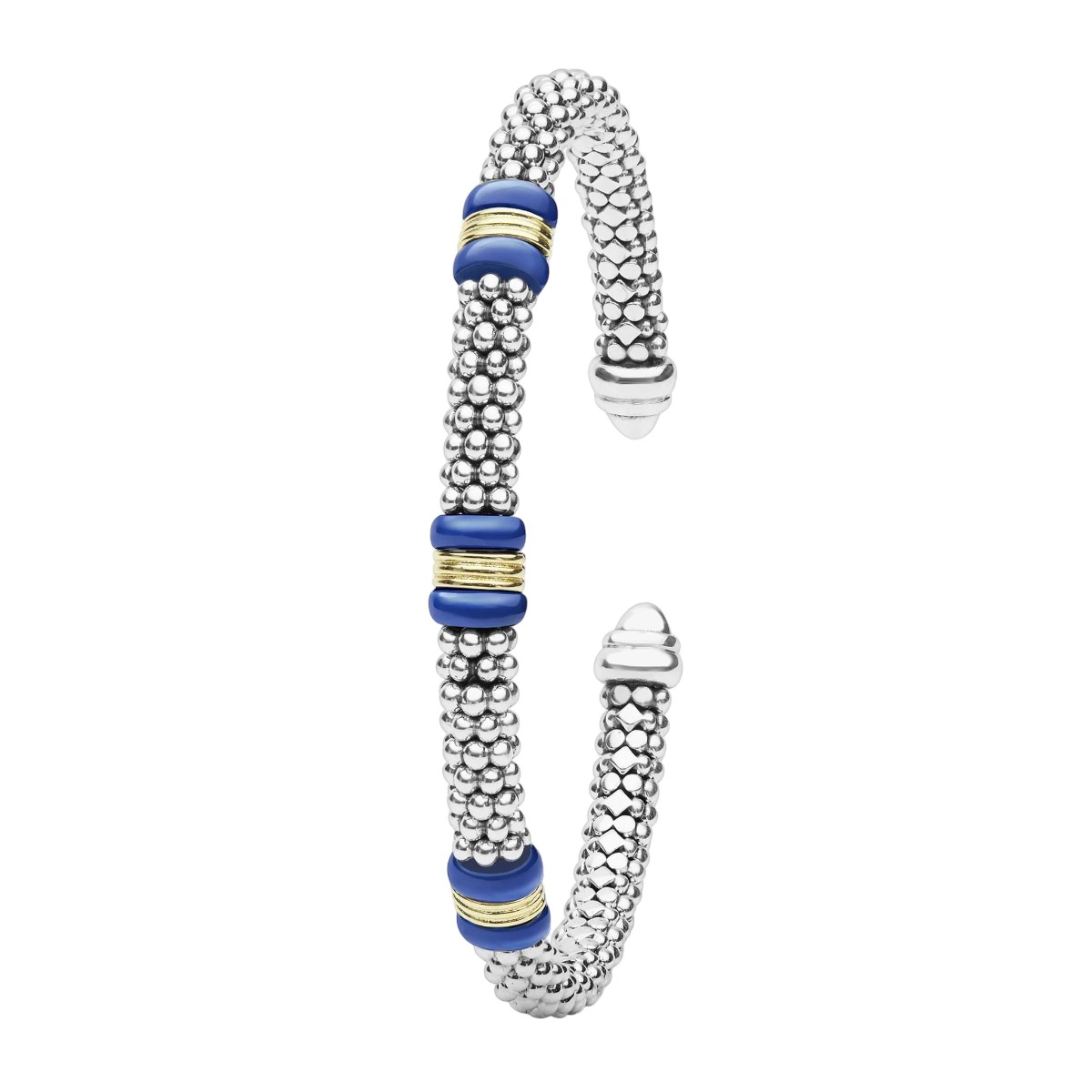 LAGOS Two-Tone Three Station Ultramarine Ceramic Versa Torque Bracelet, 5 mm, Size M