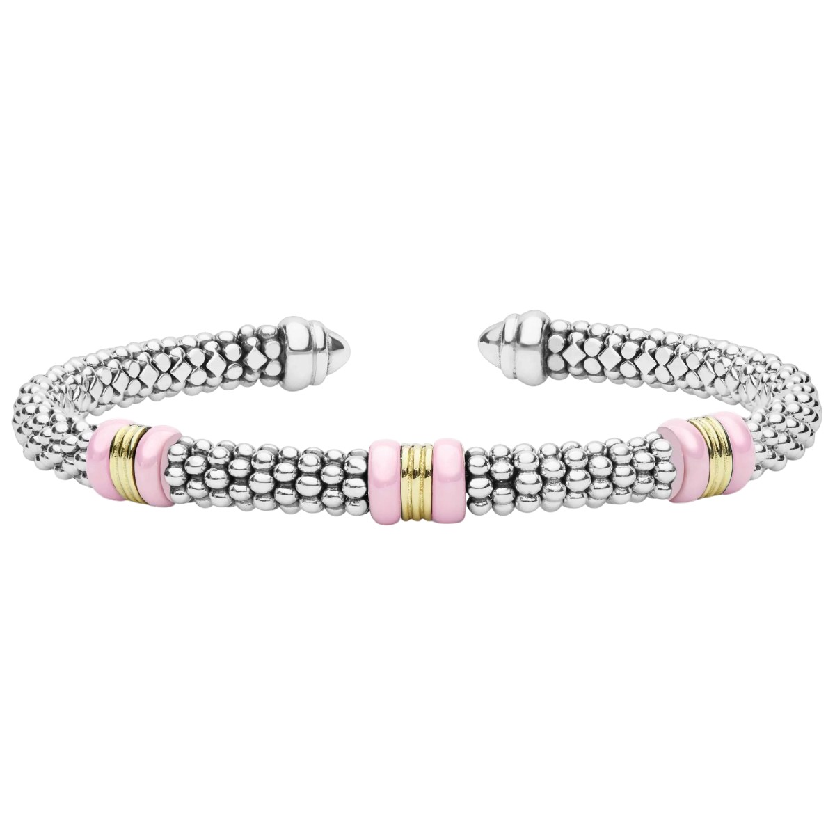 LAGOS Pink Caviar Two-Tone Three Station Pink Ceramic Versa Torque Bracelet, 5 mm, Size L