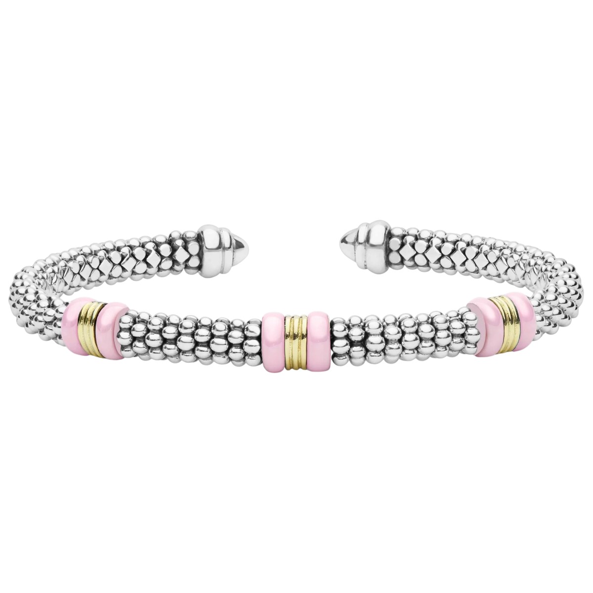 LAGOS Pink Caviar Two-Tone Three Station Pink Ceramic Versa Torque Bracelet, 5 mm, Size XL