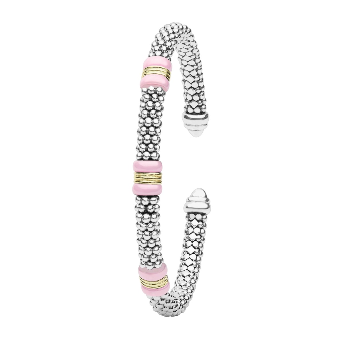 LAGOS Pink Caviar Two-Tone Three Station Pink Ceramic Versa Torque Bracelet, 5 mm, Size XL