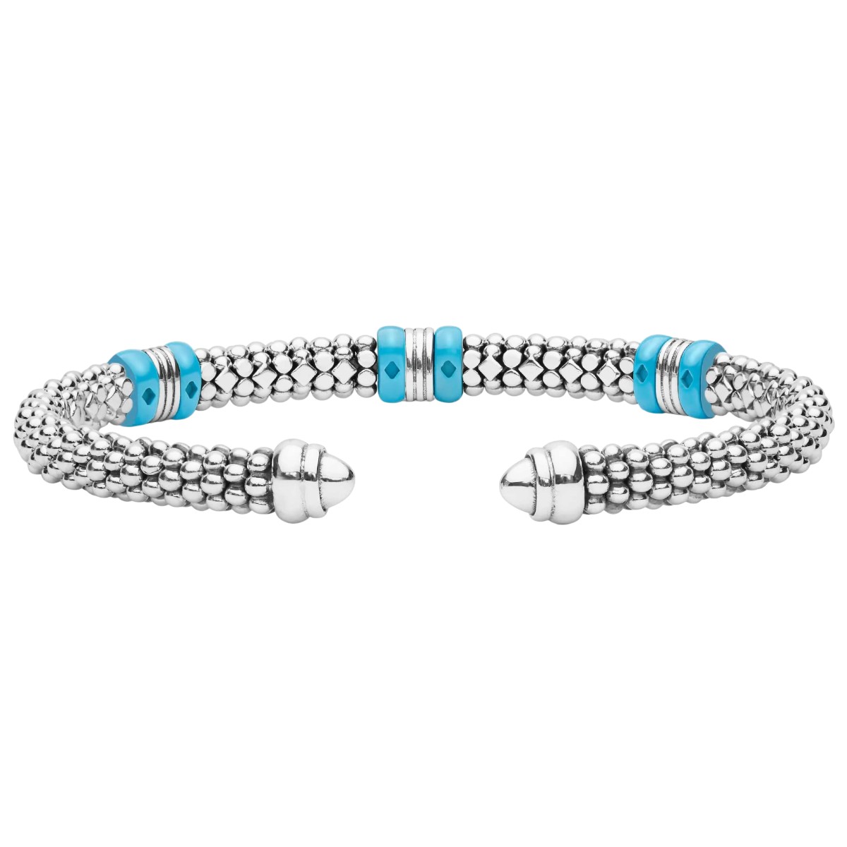 LAGOS Blue Caviar Two-Tone Three Station Blue Ceramic Versa Torque Bracelet, 5 mm, Size XL