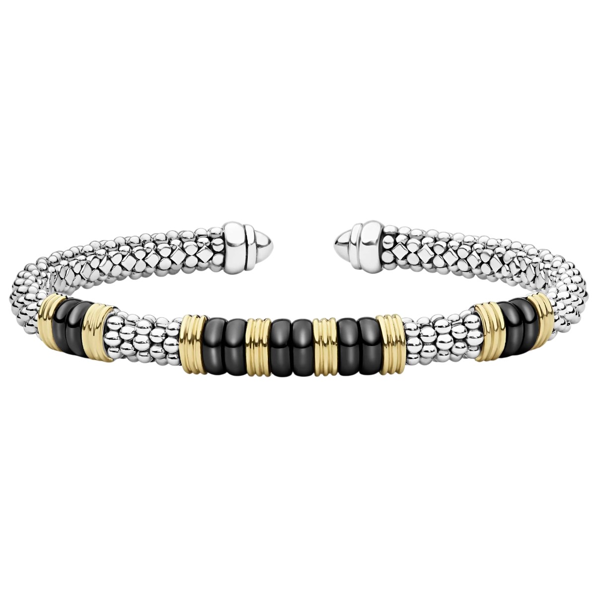 LAGOS Black Caviar Two-Tone Five Station Black Ceramic Versa Torque Bracelet, 5 mm, Size L