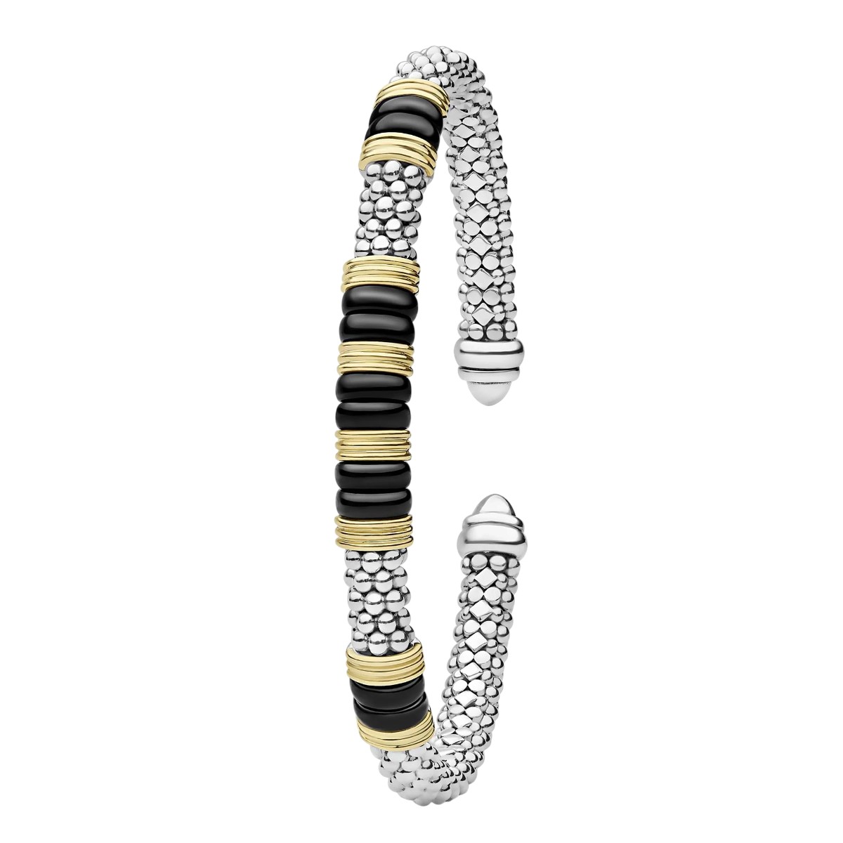 LAGOS Black Caviar Two-Tone Five Station Black Ceramic Versa Torque Bracelet, 5 mm, Size L