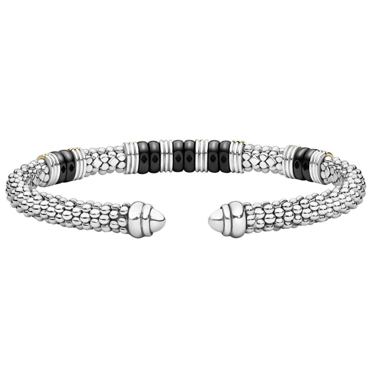 LAGOS Black Caviar Two-Tone Five Station Black Ceramic Versa Torque Bracelet, 5 mm, Size L