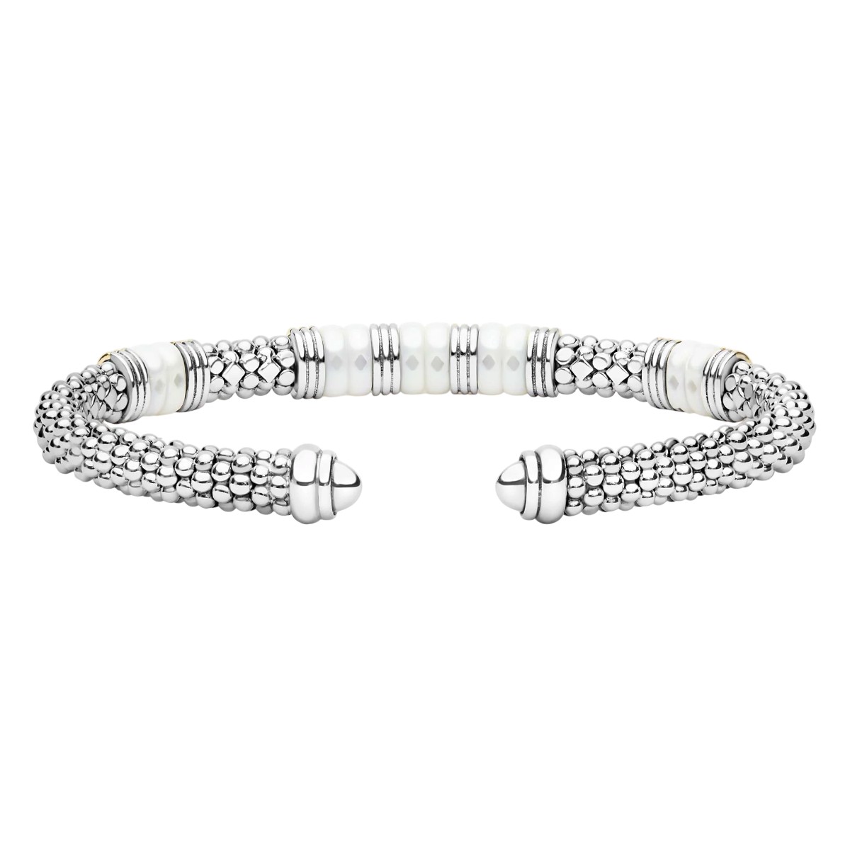 LAGOS White Caviar Two-Tone Five Station White Ceramic Versa Torque Bracelet, 5 mm, Size L