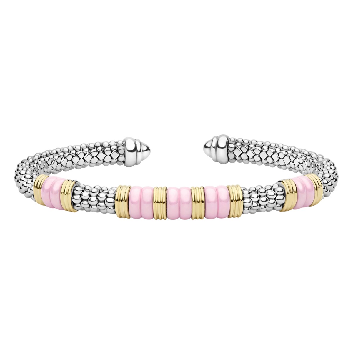 LAGOS Pink Caviar Two-Tone Five Station Pink Ceramic Versa Torque Bracelet, 5 mm, Size L