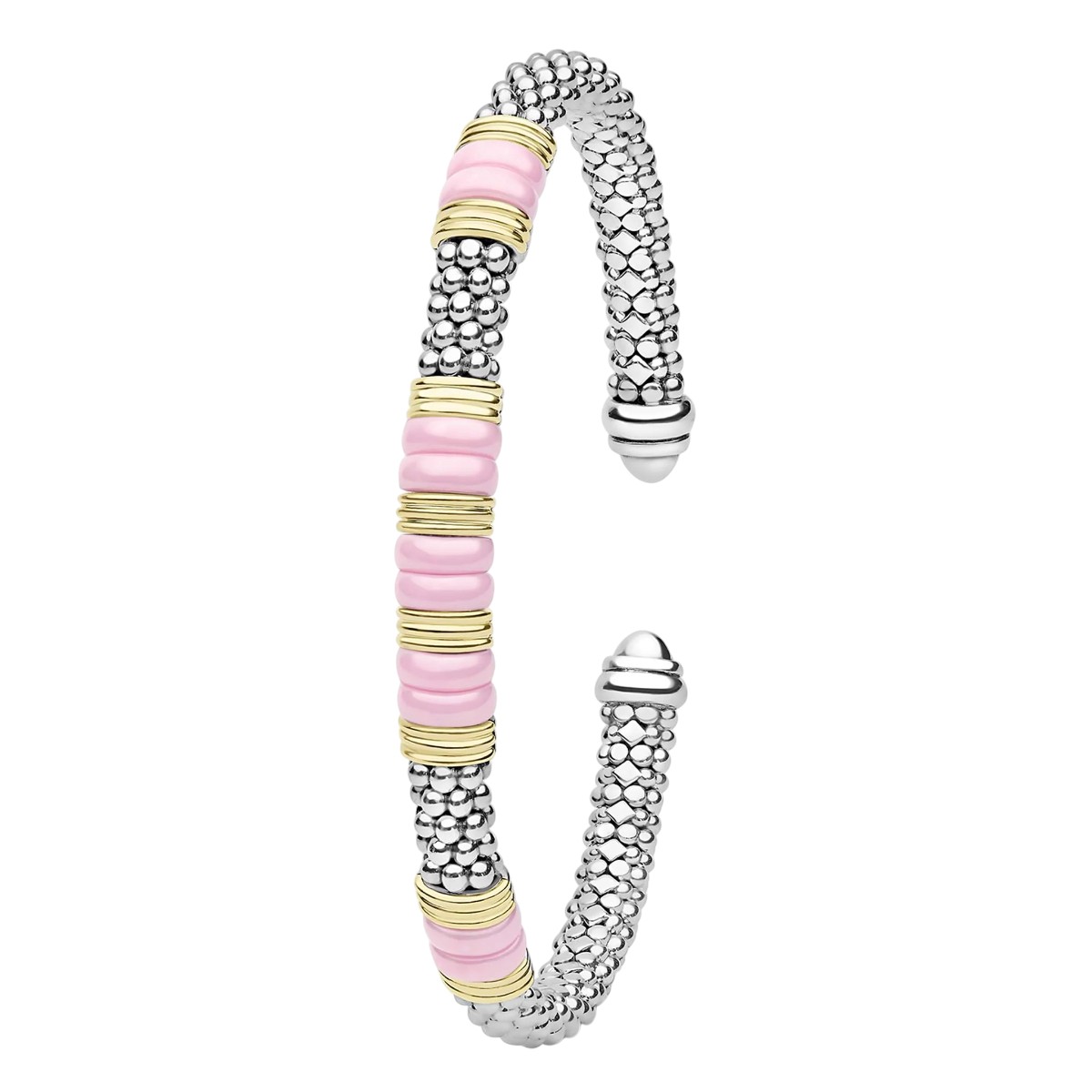 LAGOS Pink Caviar Two-Tone Five Station Pink Ceramic Versa Torque Bracelet, 5 mm, Size L