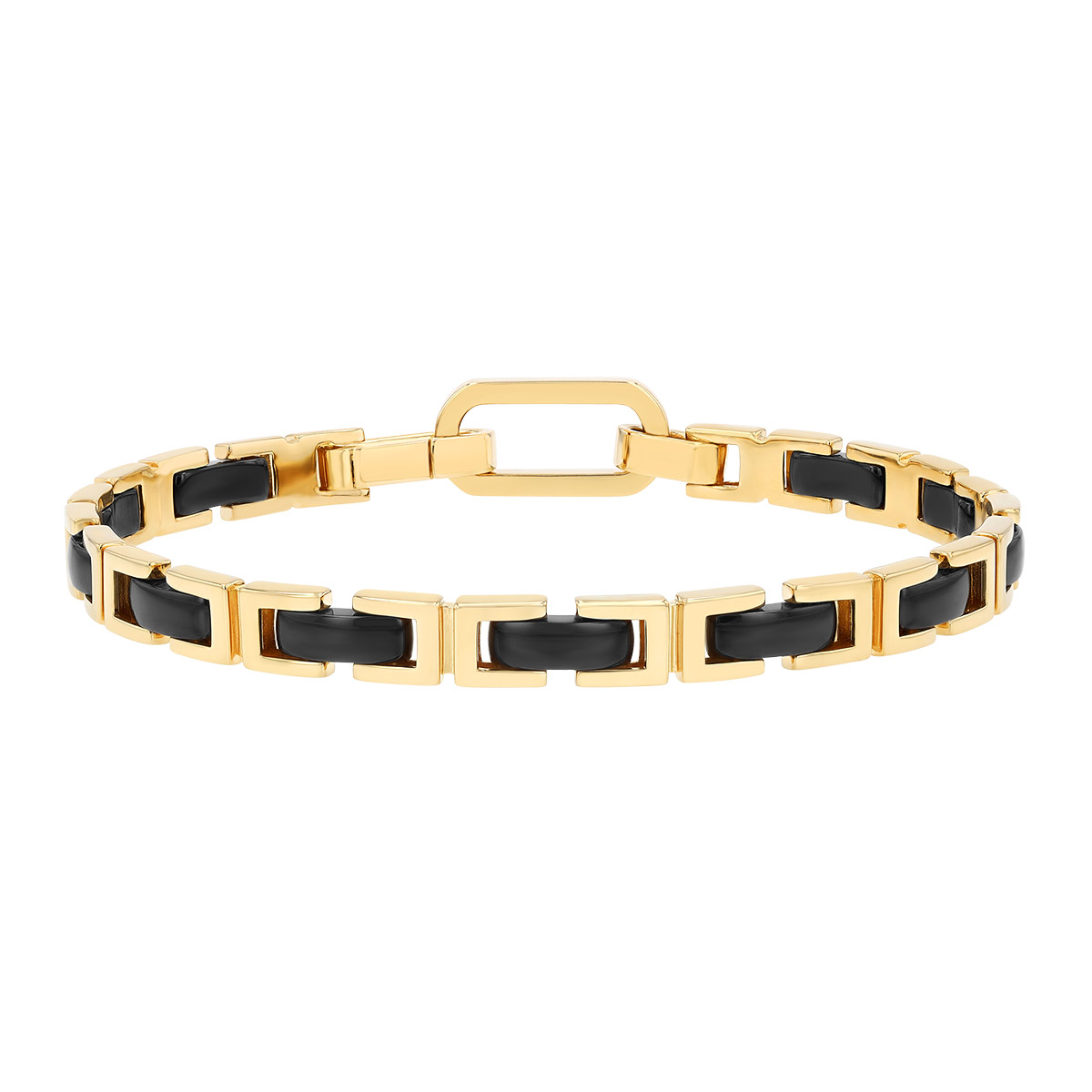 Roberto Coin Navarra Black Ceramic & Yellow Gold Rectangle Link Bracelet, 9.25