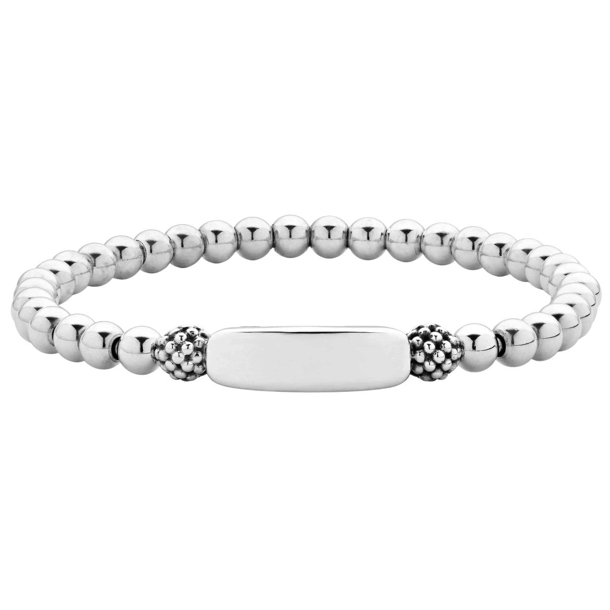 LAGOS Signature Caviar Silver Engravable Station Stretch Bead Bracelet, Size M