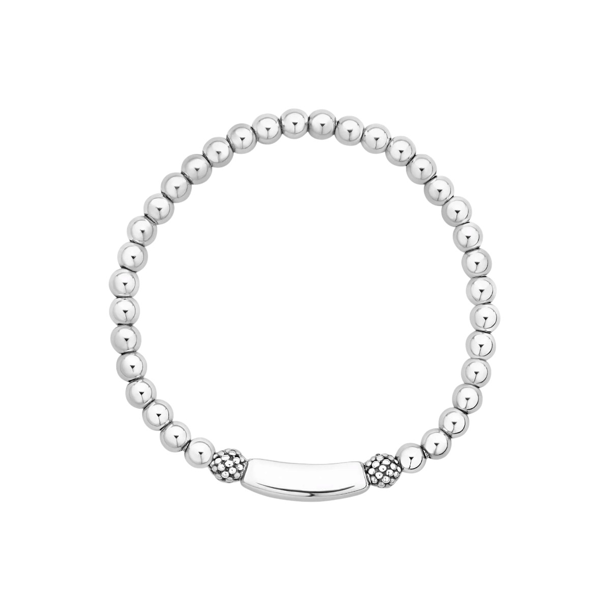 LAGOS Signature Caviar Silver Engravable Station Stretch Bead Bracelet, Size M