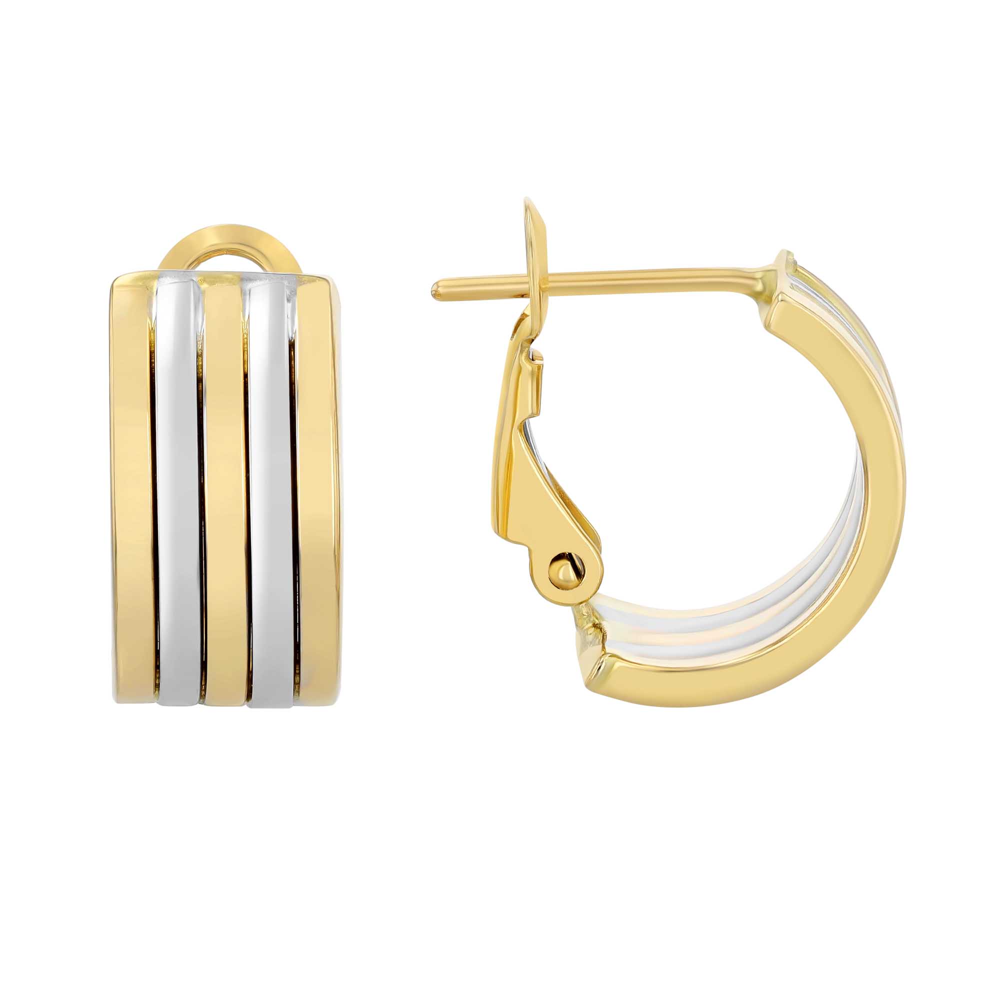 Two Tone 14K Gold 5 Row Omega Back Hoop Earrings, 12 x 1.5 mm