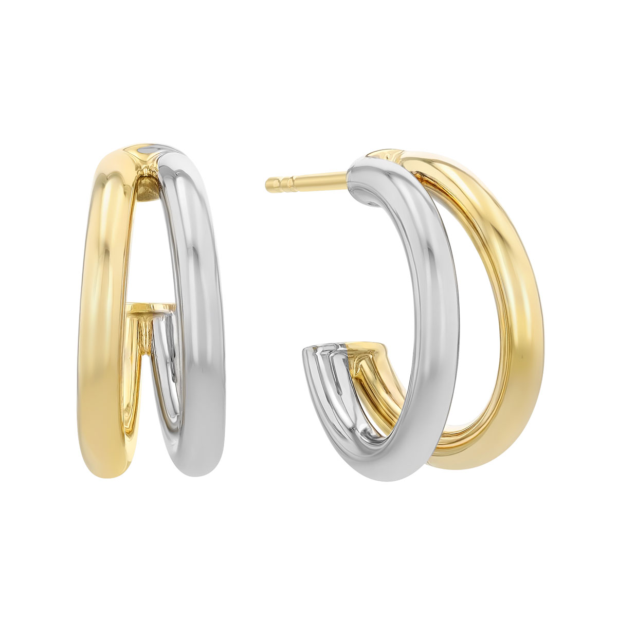 Two Tone 14K Gold Tapered Rib Hoop Earrings, 10 mm