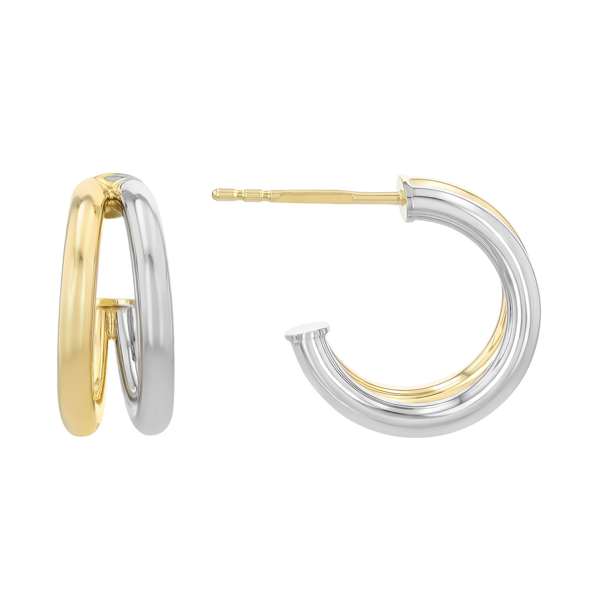 Two Tone 14K Gold Tapered Rib Hoop Earrings, 10 mm