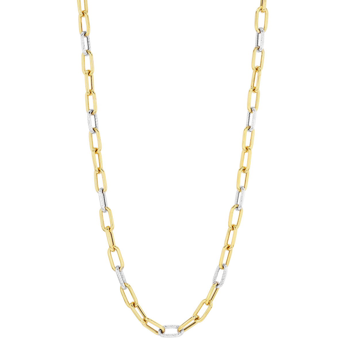 Yellow Gold & Twisted White Gold Station Paperclip Link Chain Necklace, 18