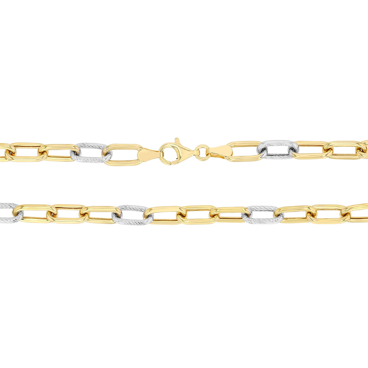 Yellow Gold & Twisted White Gold Station Paperclip Link Chain Necklace, 18