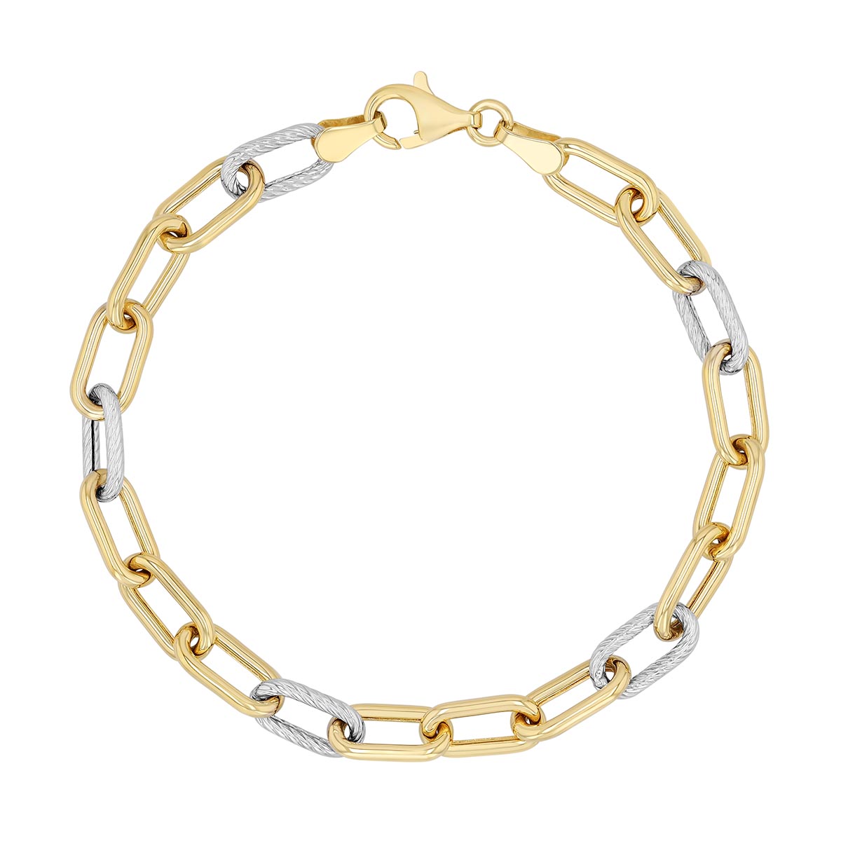 Two Tone 14K Gold Textured Oval Link Bracelet, 7.25