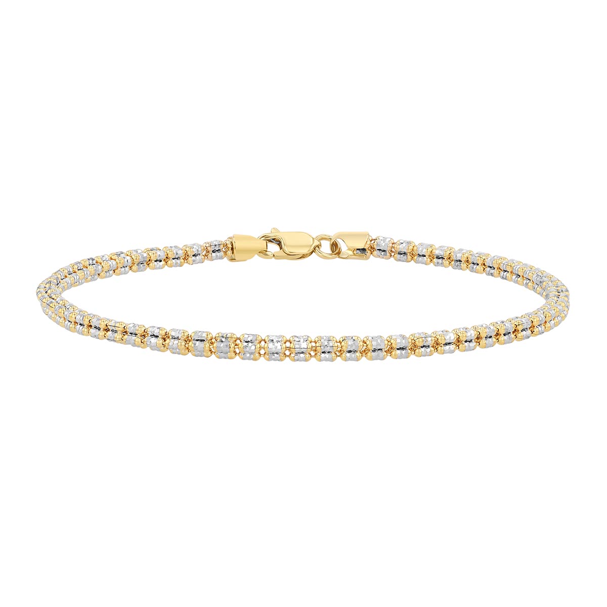 Two Tone 14K Gold 4 Row Ice Chain Bracelet, 7