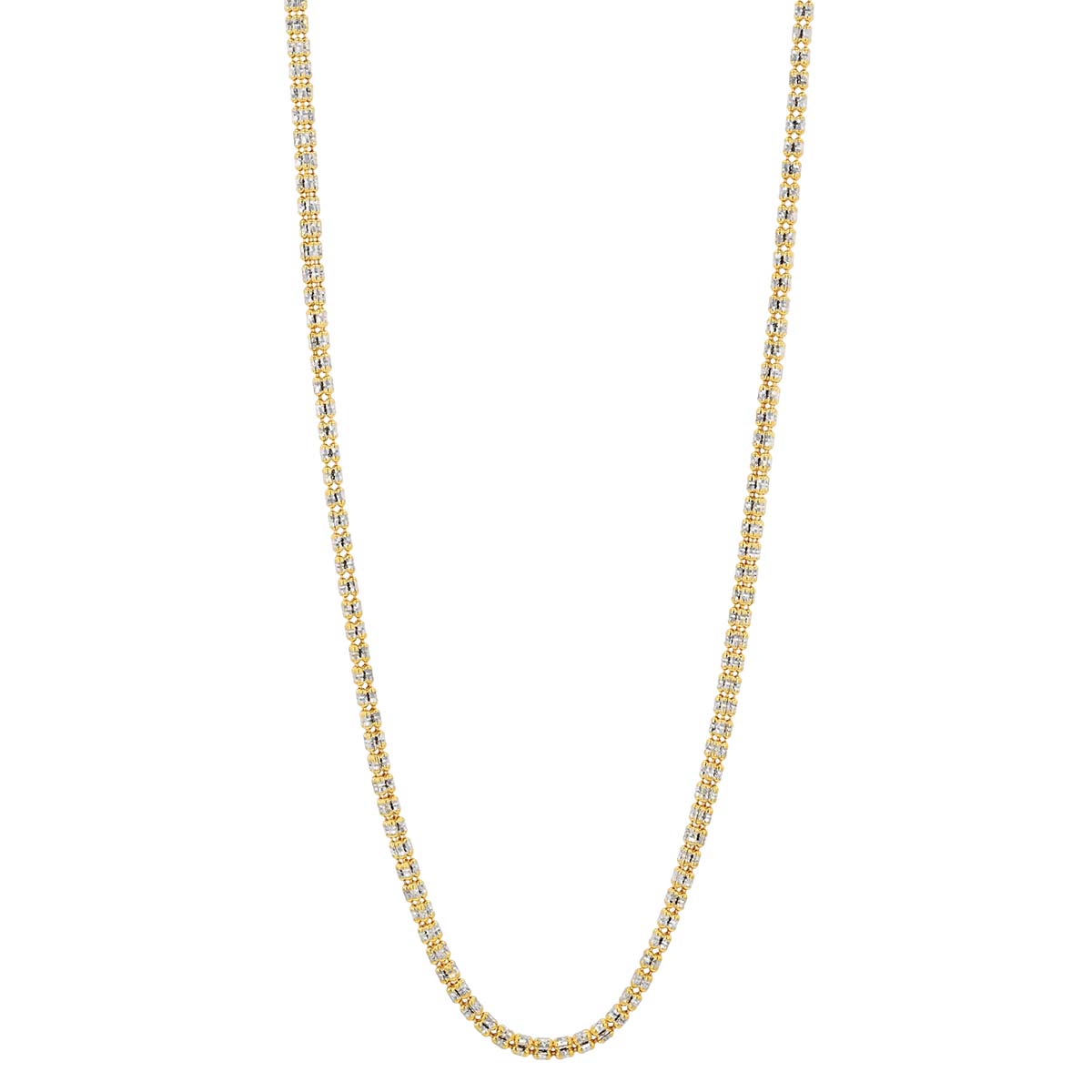 Two Tone 14K Gold 4 Row Ice Chain Necklace, 18