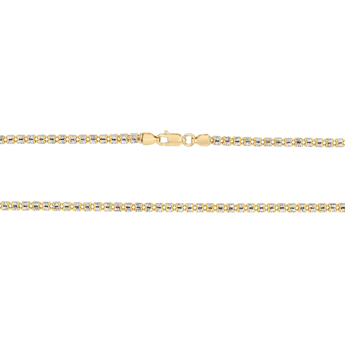 Two Tone 14K Gold 4 Row Ice Chain Necklace, 18