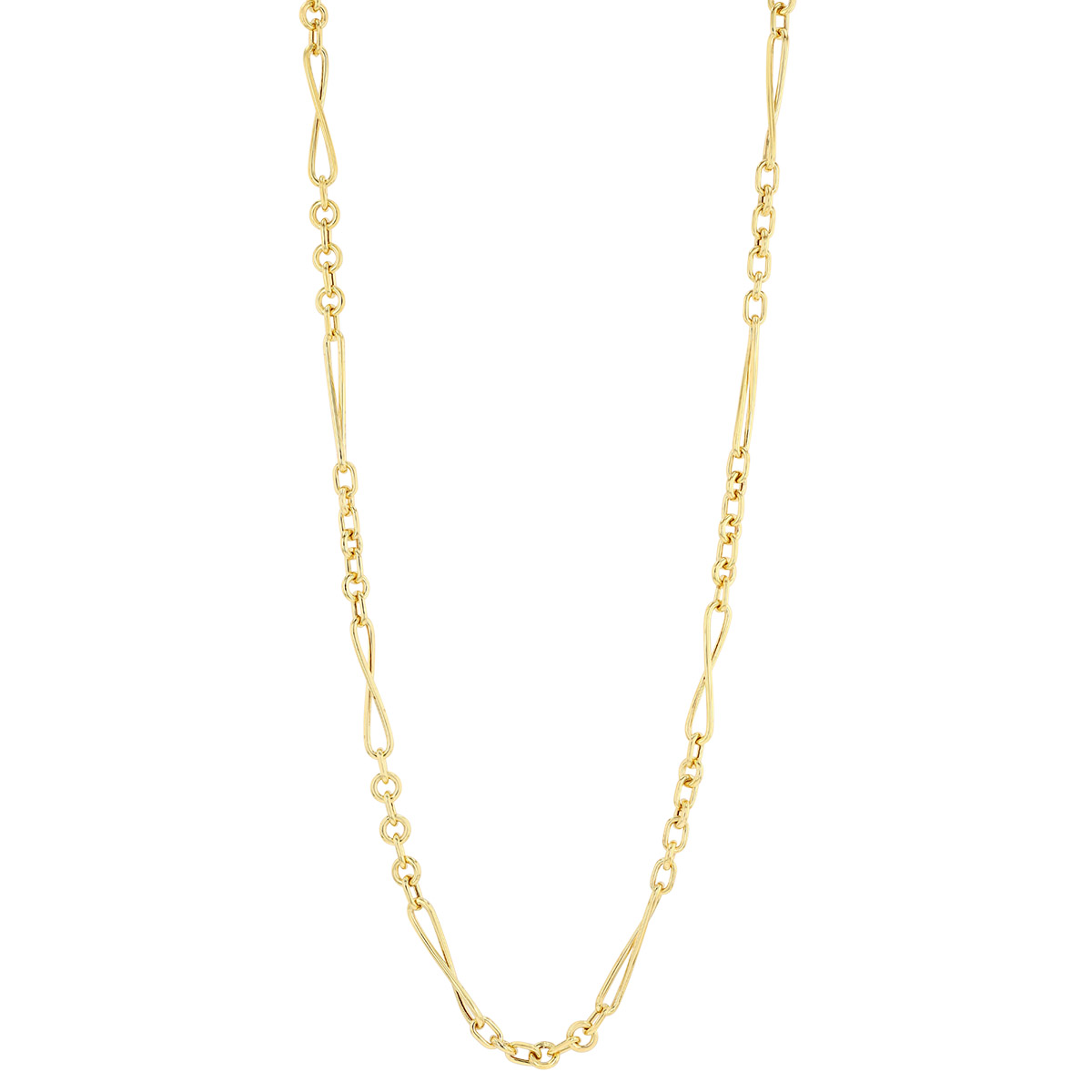 Yellow Gold Round & Twisted Elongated Link Chain Necklace, 18.25