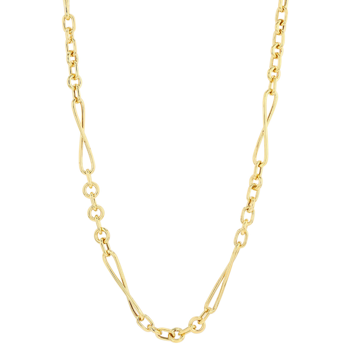 Yellow Gold Round & Twisted Elongated Link Chain Necklace, 18.25