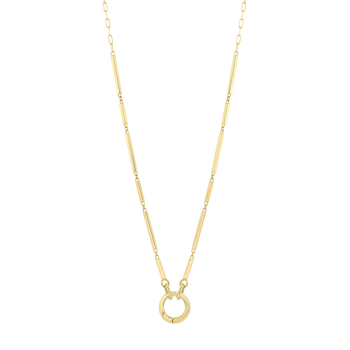 Paperclip & Bar Chain Necklace with Round Push Lock Link in 14K Yellow Gold, 20