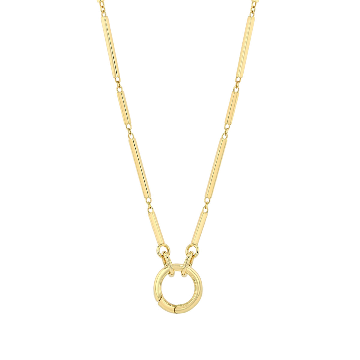 Paperclip & Bar Chain Necklace with Round Push Lock Link in 14K Yellow Gold, 20