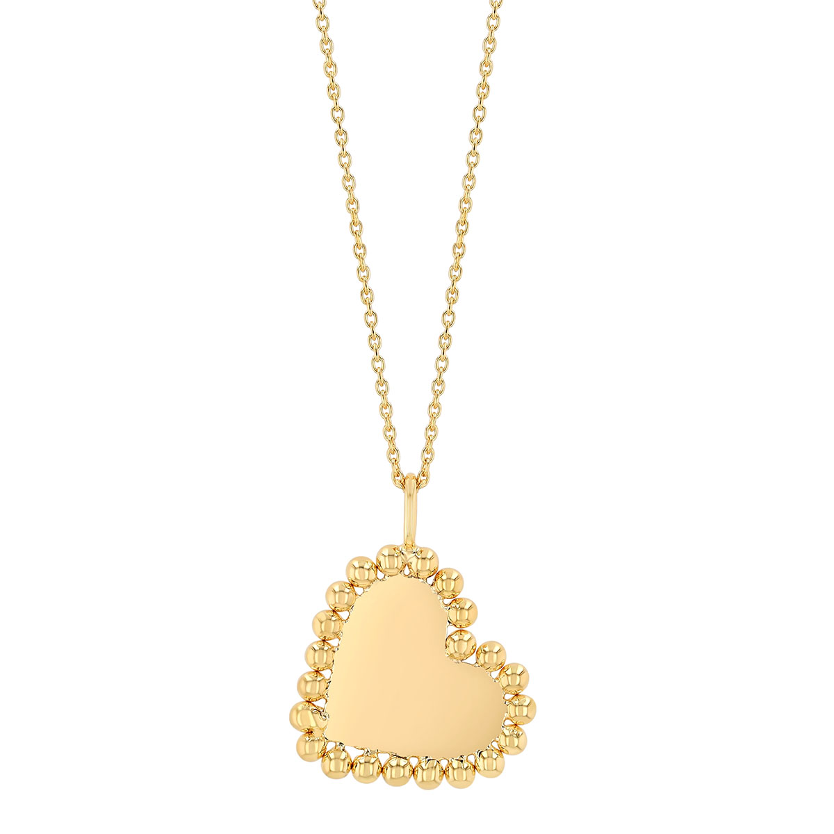 Beaded Edge Heart Pendant Necklace in 14K Yellow Gold