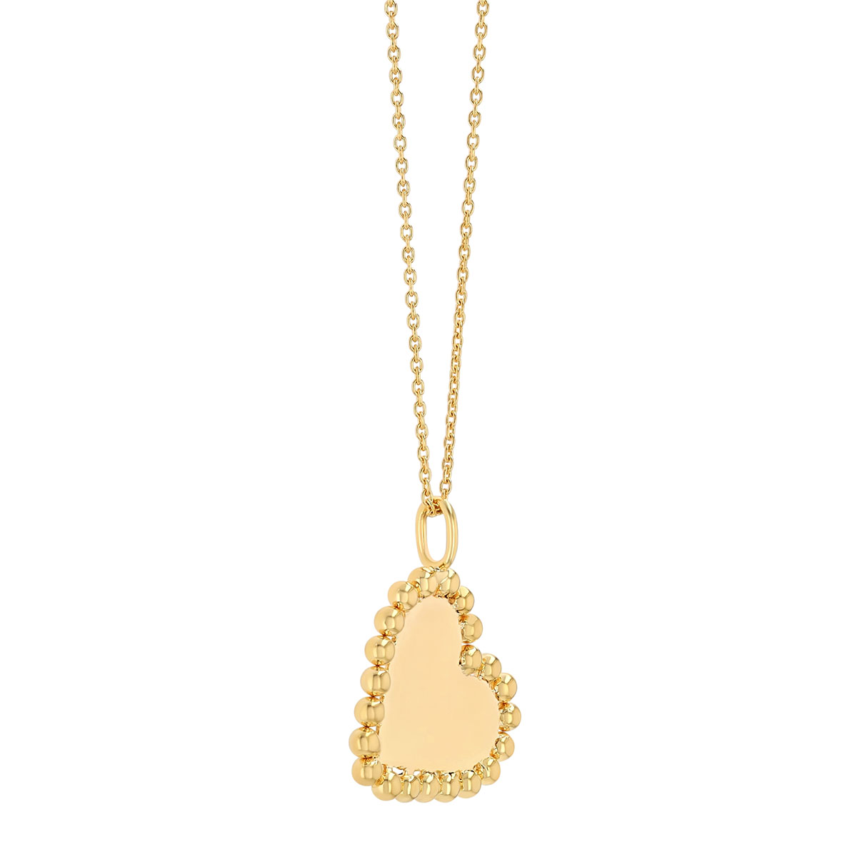 Beaded Edge Heart Pendant Necklace in 14K Yellow Gold