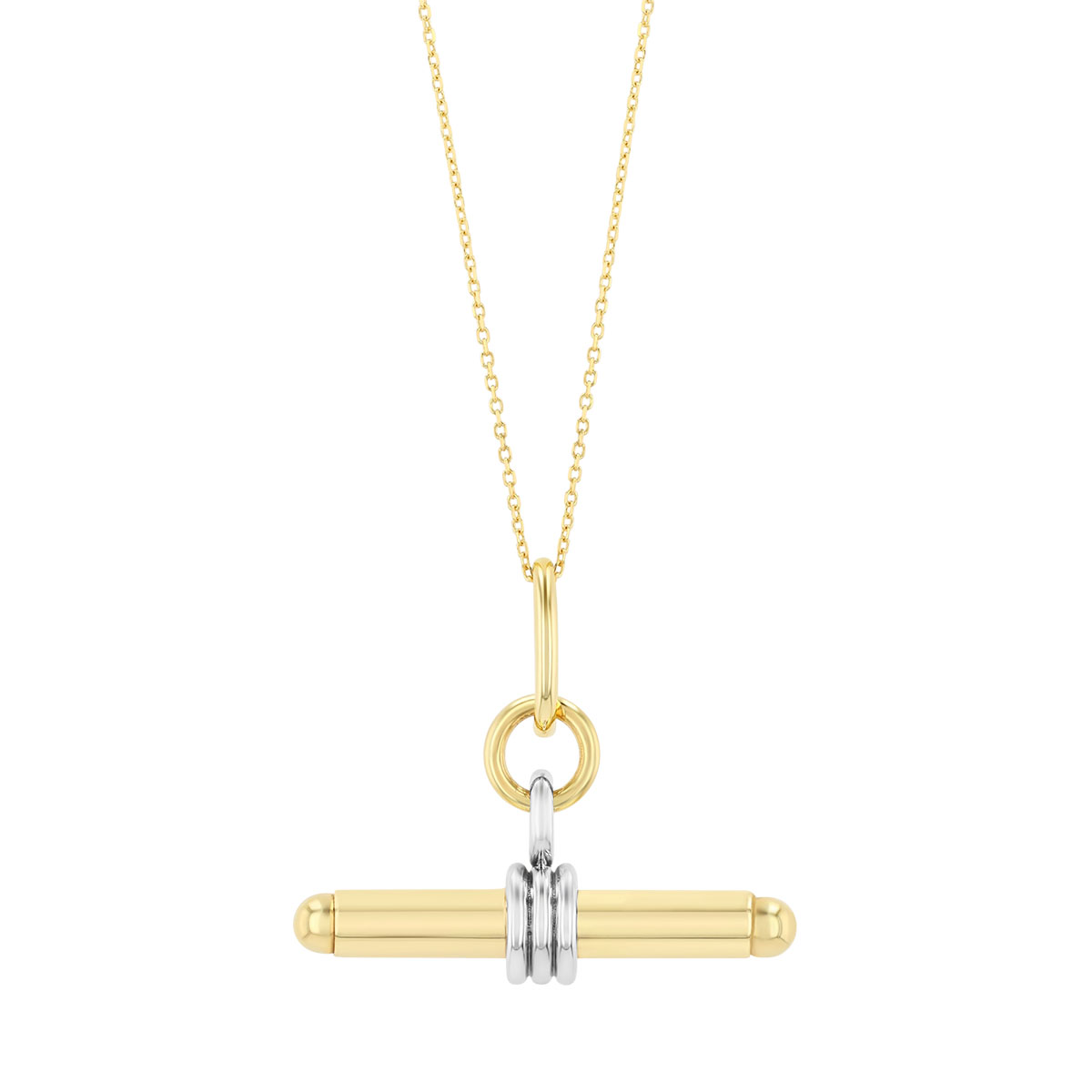Two Tone 14K Gold Toggle Pendant Necklace