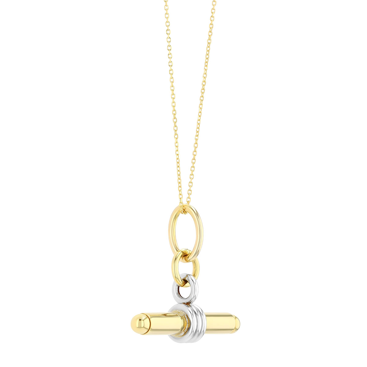 Two Tone 14K Gold Toggle Pendant Necklace
