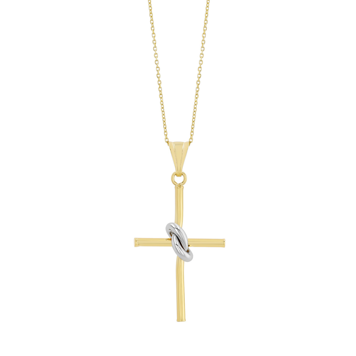 Two Tone 14K Gold Knot Cross Pendant Necklace