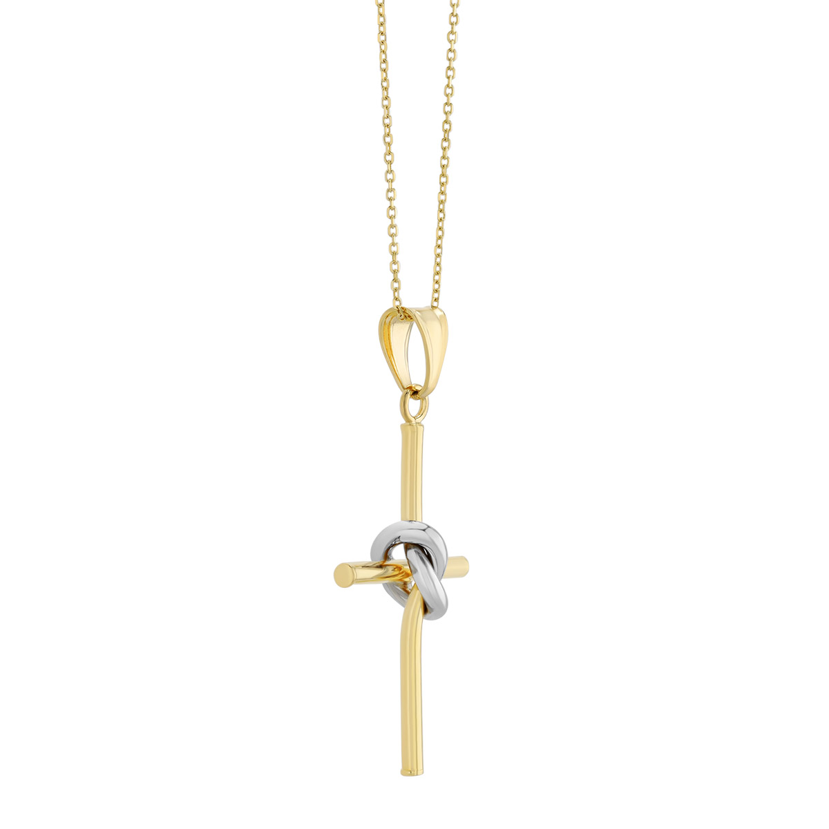 Two Tone 14K Gold Knot Cross Pendant Necklace