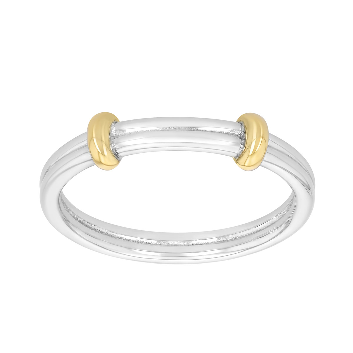 White Gold Double Band Ring with Two Yellow Gold Stations