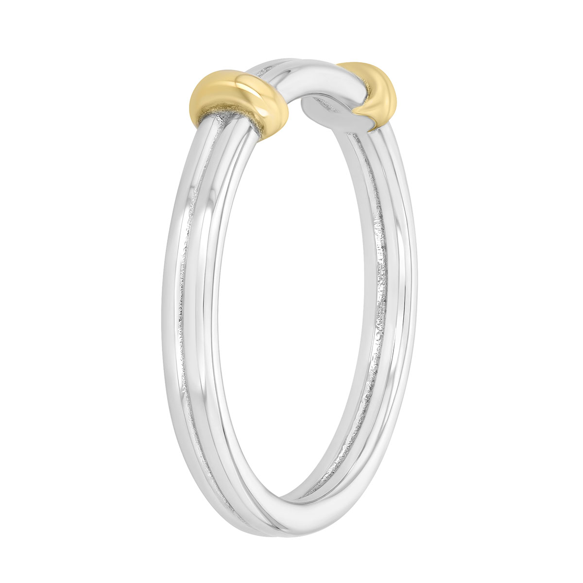 White Gold Double Band Ring with Two Yellow Gold Stations