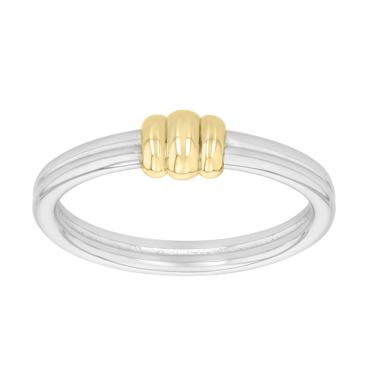 White Gold Double Band Ring with Three Yellow Gold Accents