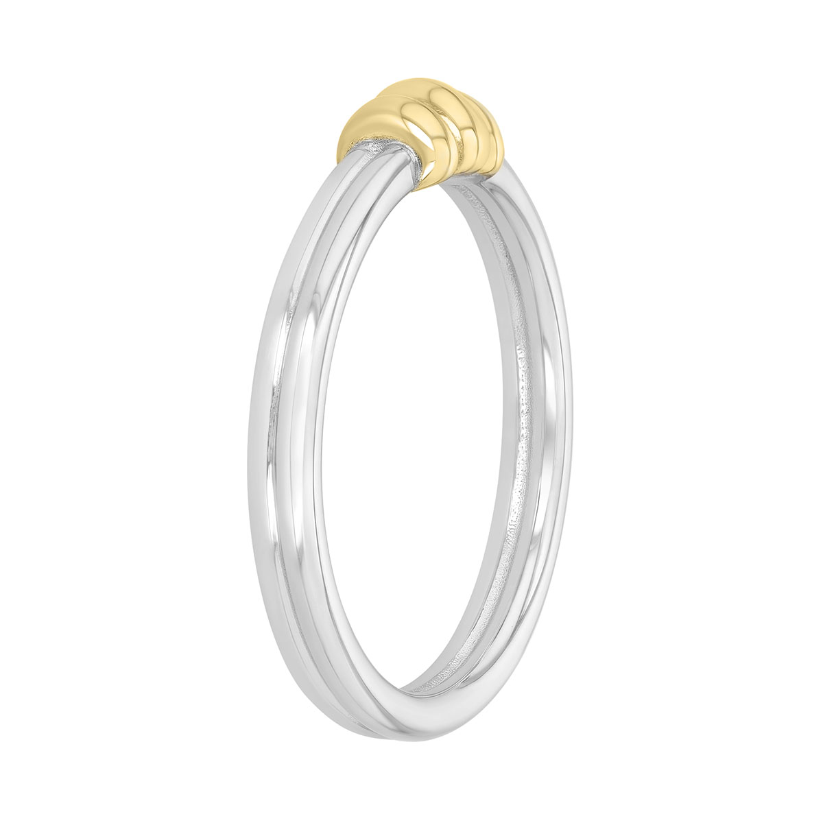 White Gold Double Band Ring with Three Yellow Gold Accents