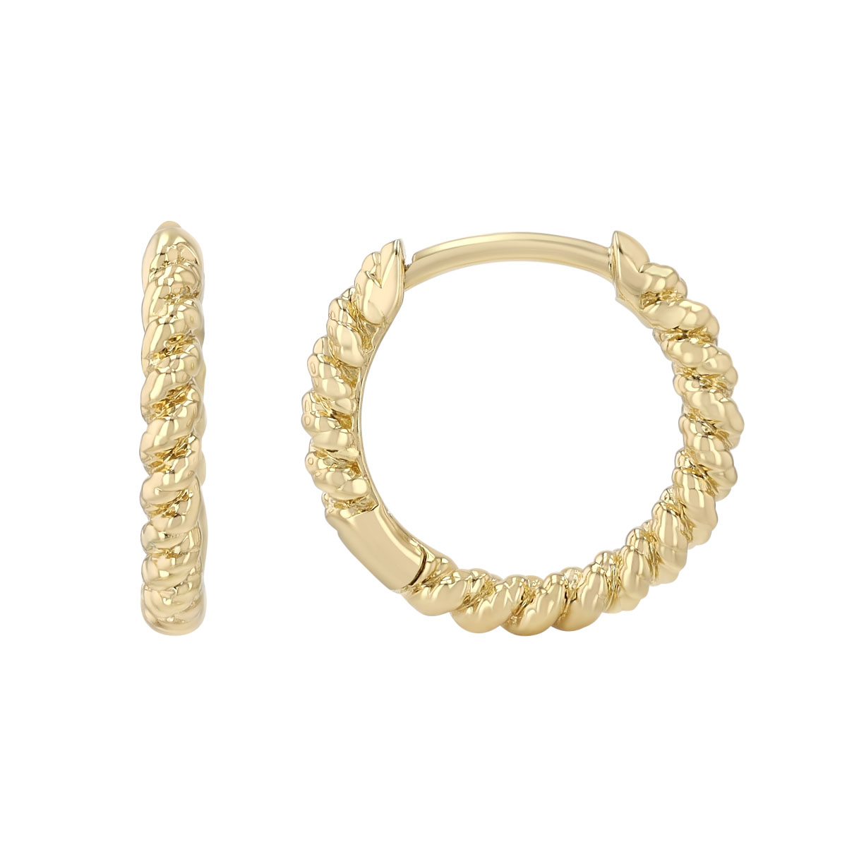 Rope Twist Huggie Hoop Earrings in 14K Yellow Gold, 12.6 x 1.8 mm