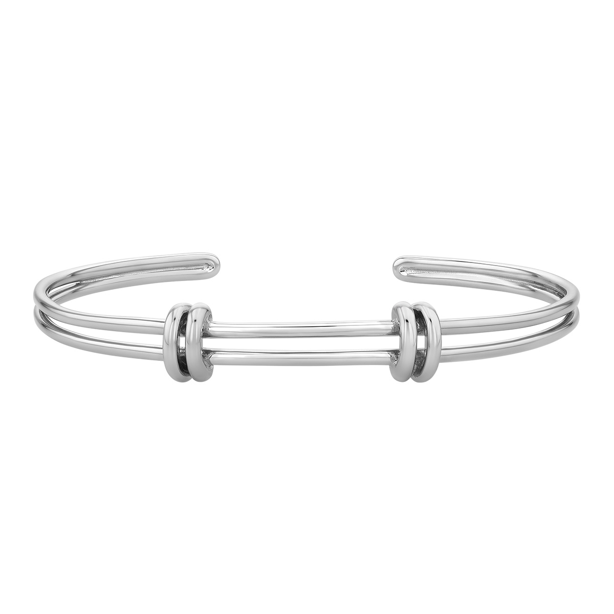 Sterling Silver 2 Row Station Cuff Bracelet