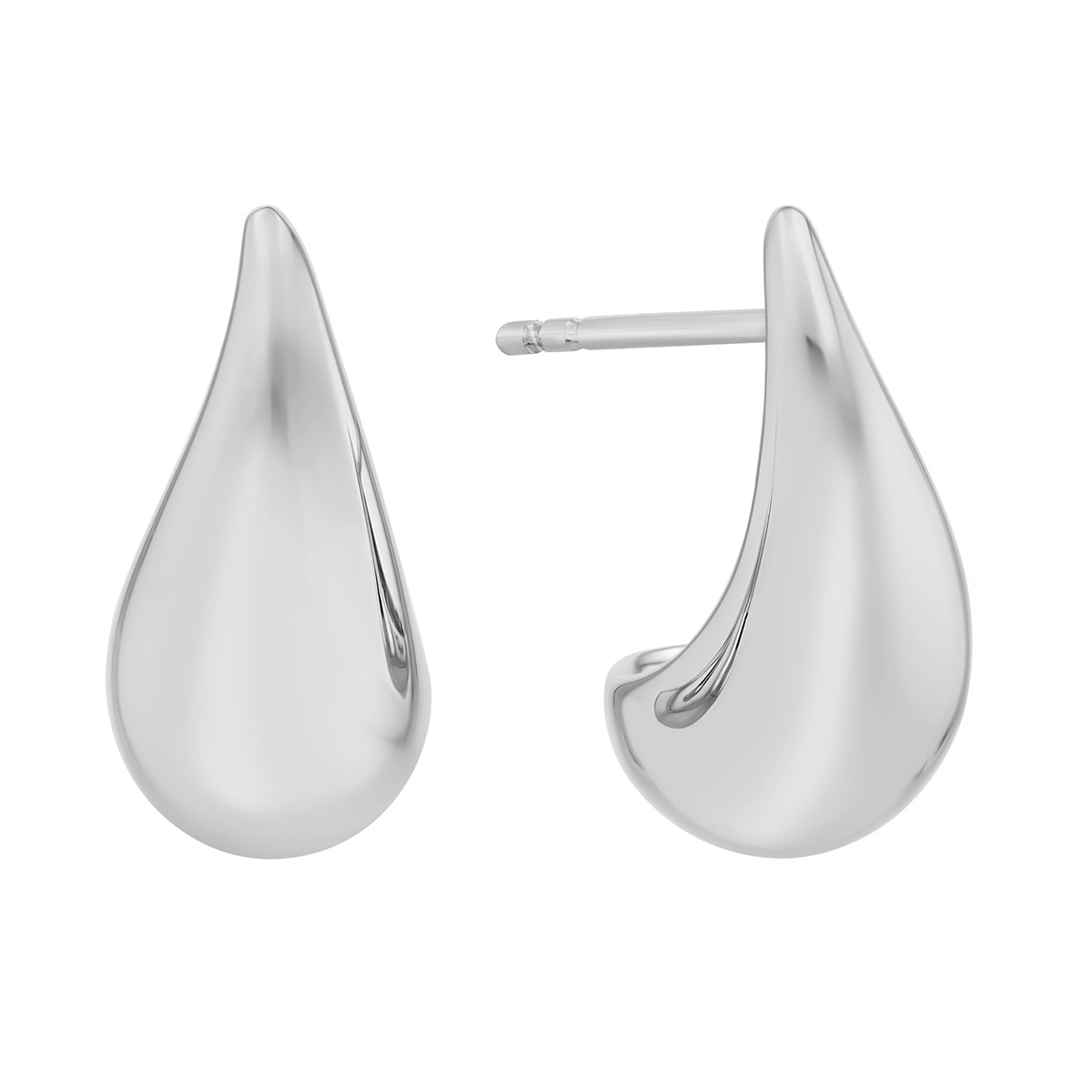 Curved Teardrop Drop Earrings in Sterling Silver, 8 x 17 mm