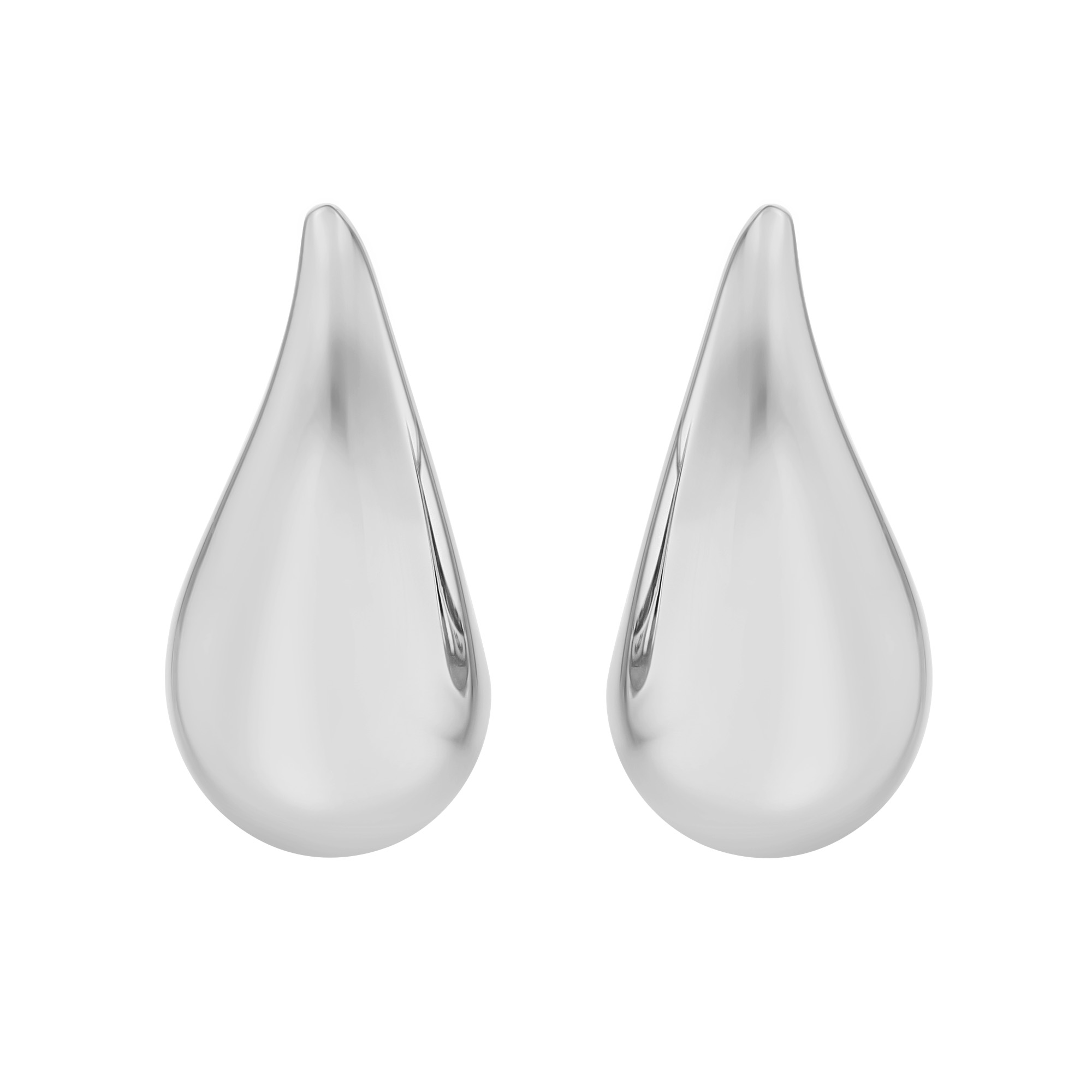 Curved Teardrop Drop Earrings in Sterling Silver, 8 x 17 mm