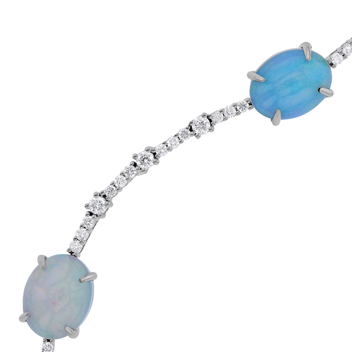 Oval Cabochon Opal & Diamond Station Bracelet in White Gold, 7