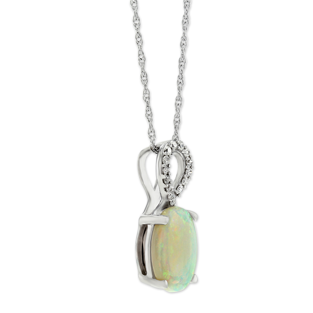 14K White Gold Opal & Diamond Loop Pendant, 18