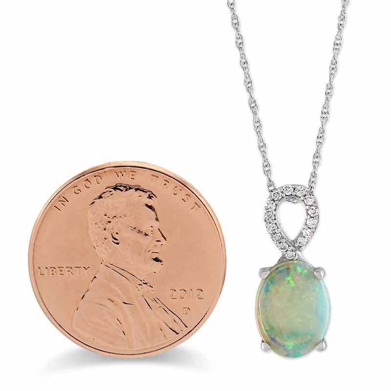 14K White Gold Opal & Diamond Loop Pendant, 18