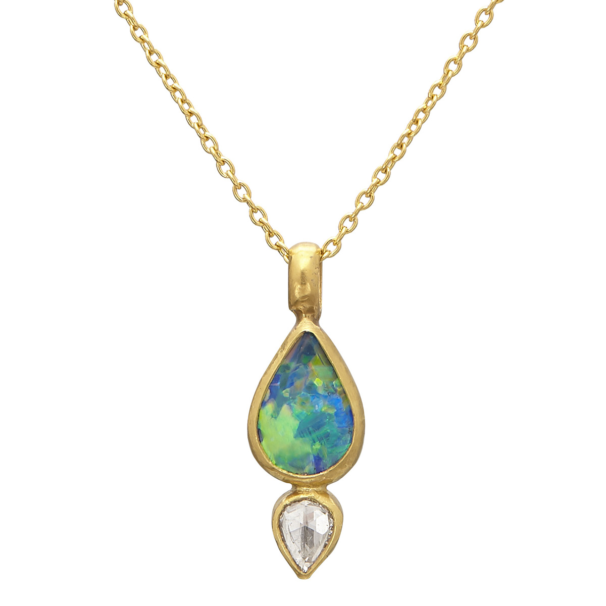 Gurhan Hue Pear Shaped Opal & Diamond Pendant in 24K Yellow Gold ...