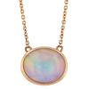 Oval White Opal Cabochon Bezel Set Necklace in Satin Rose Gold, 18"