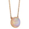 Oval White Opal Cabochon Bezel Set Necklace in Satin Rose Gold, 18"