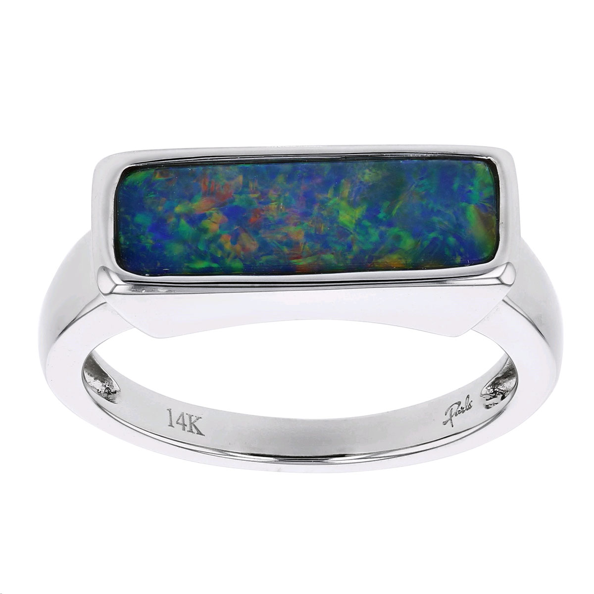 Opal Doublet Rectangular East West Bezel Set Ring in White Gold Borsheims